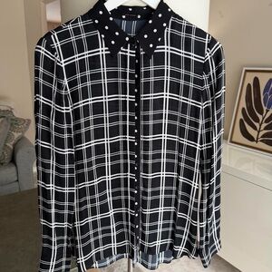 Elie Tahari Black and White Checkered Polka Dot Blouse